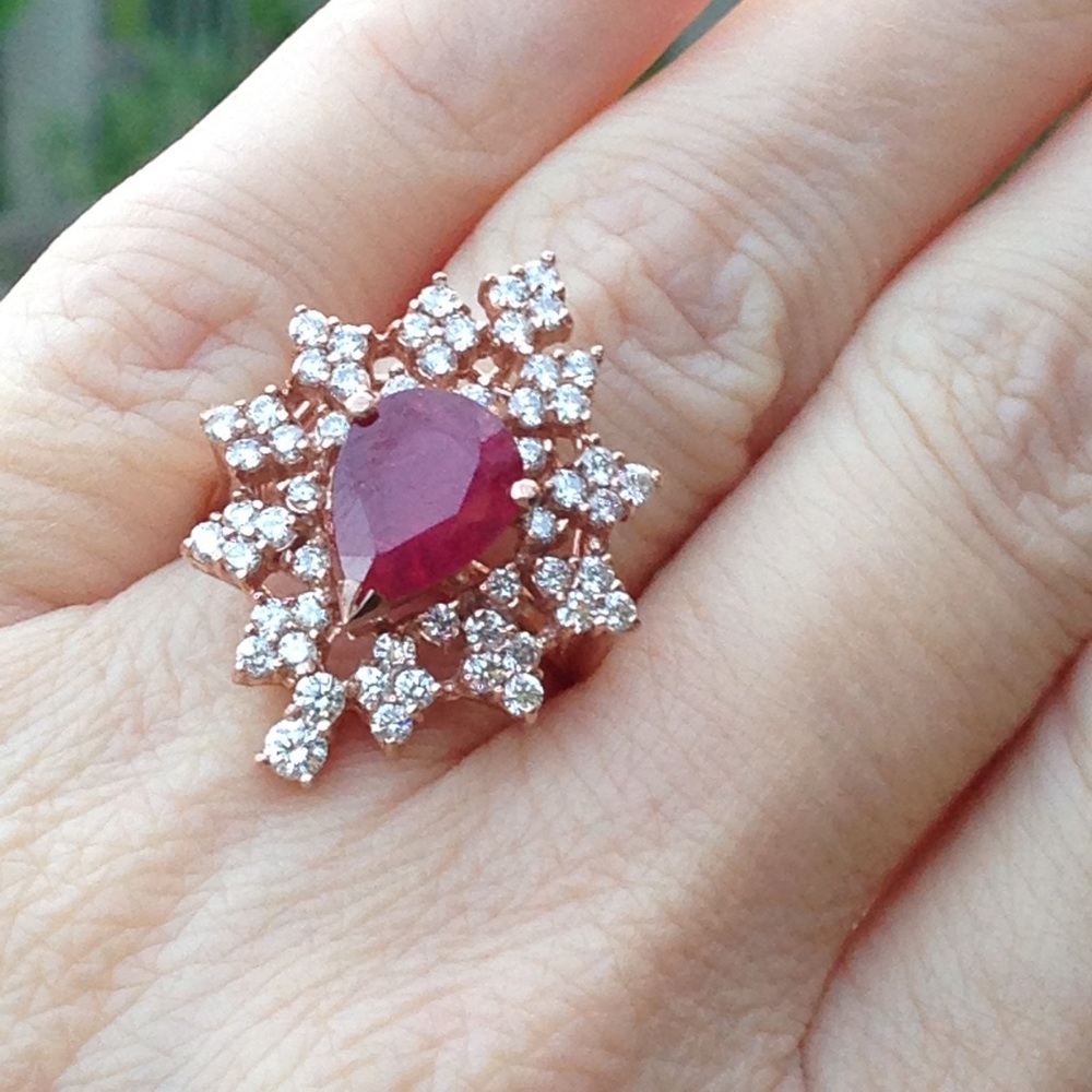 14k Rose Gold and Ruby and Diamond Cocktail Ring